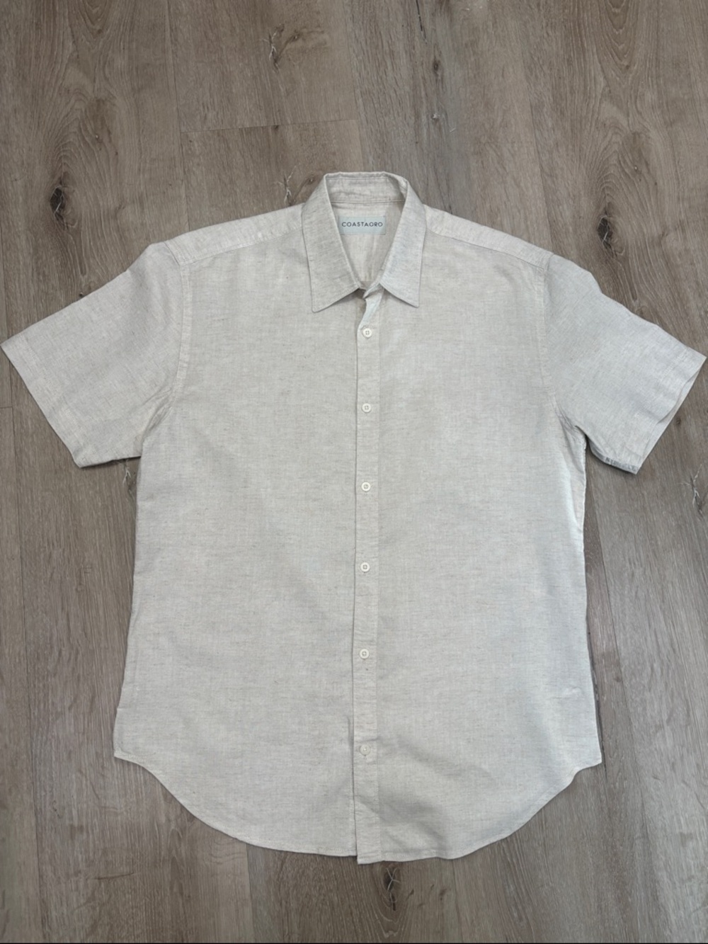 Coastaoro men’s linen blend tan short sleeve shirt medium
